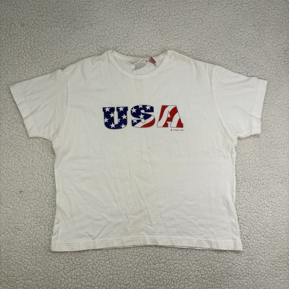 Vintage 2001 USA Fourth of July Target Short Sleeve T-Shirt Boxy Sz Medium Y2K